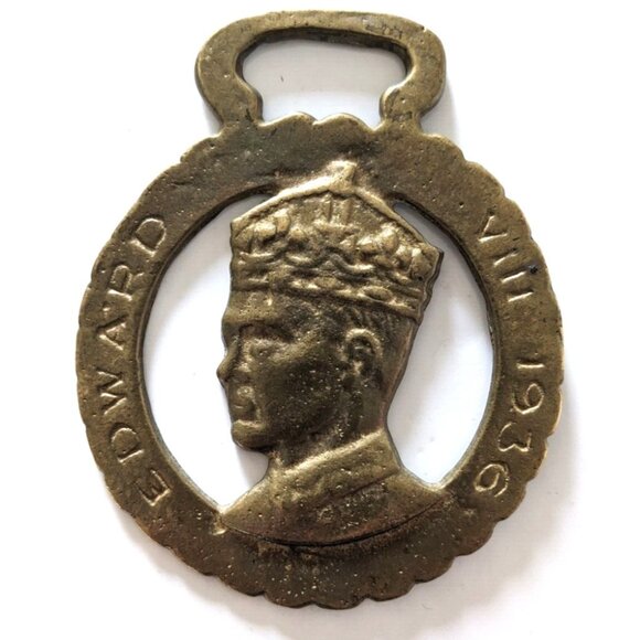 VTG 1936 Edward VIII Horse Brass Coronation Equestrian Decor Collectible 3 In. - Picture 1 of 6